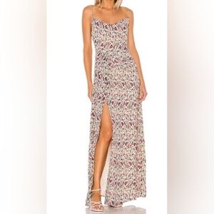 Majorelle‎ Leopard Print Maxi Dress Pink Yellow Animal High Slit Cowl Neck Small